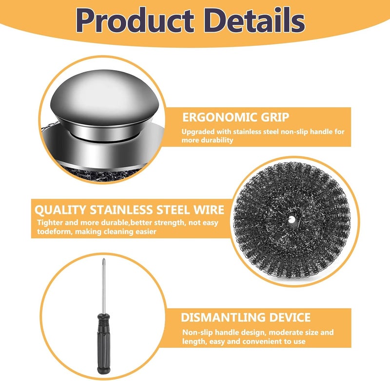 Klfte 2Pack Steel Wool Scrubber Set,Stainless Steel Scrubber with Stainless Steel Handle for Cleaning Dishes, Cast Iron, Stock Pots, Pans, Griddles, Grills - Image 4